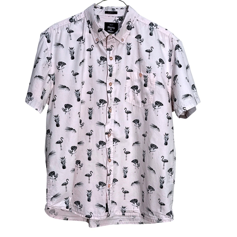 Artistry in Motion (white) Flamingo Pineapple Button Down Mens‎ Large